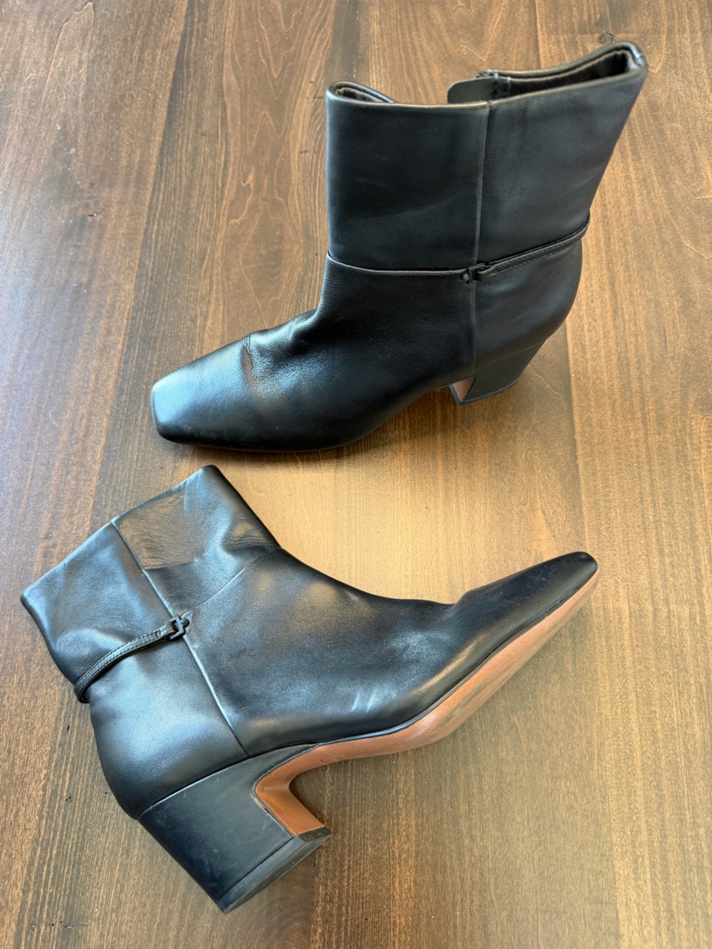 Franco Sarto Black Leather Square-Toe Ankle Boots